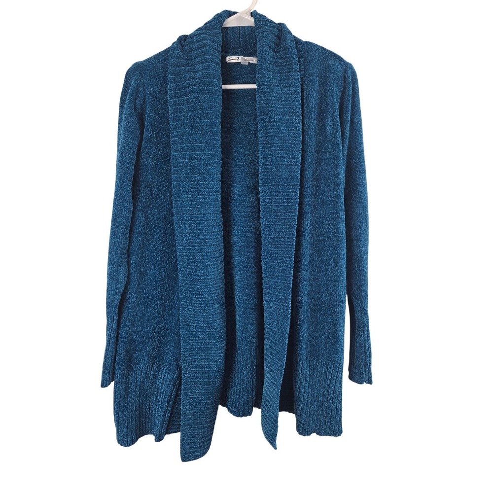 Seven7 Chenille Cardigan S Womens Blue Long Sleeve Open Front Super Soft